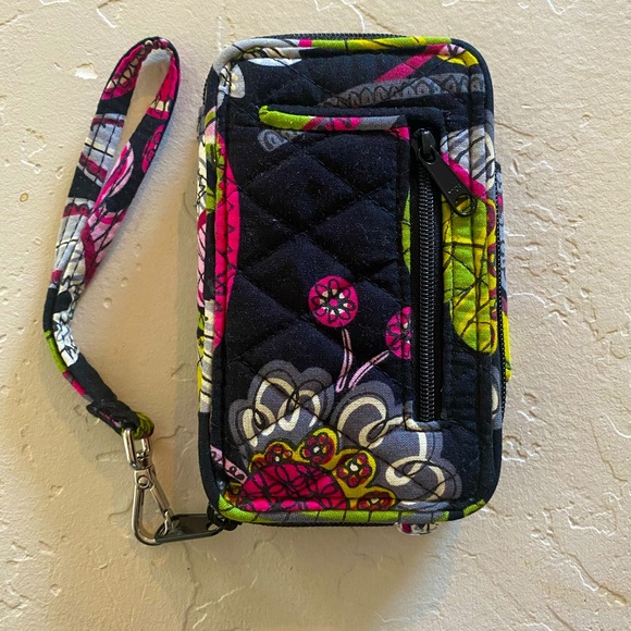 Vera Bradley Wristlet Wallet Black Leaves and Flowers - Picture 2 of 7